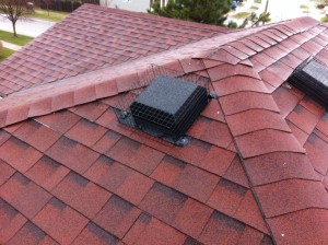 Roof vent covers installed to prevent squirrel and raccoon entry 